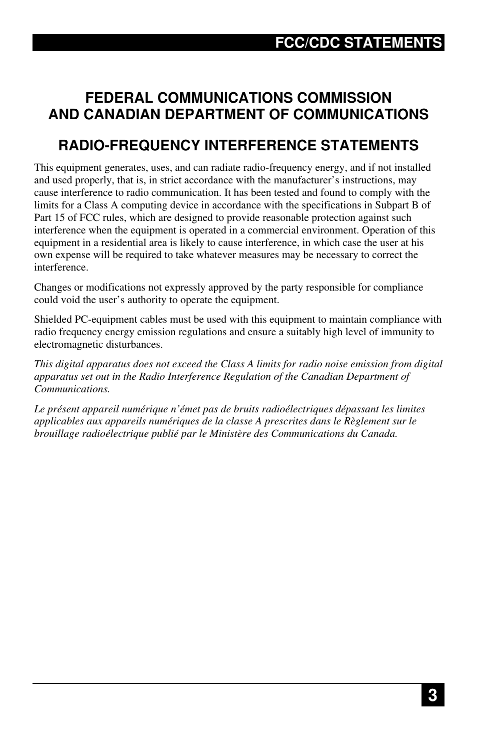 Fcc/cdc statements | Black Box ACU4222A User Manual | Page 4 / 41