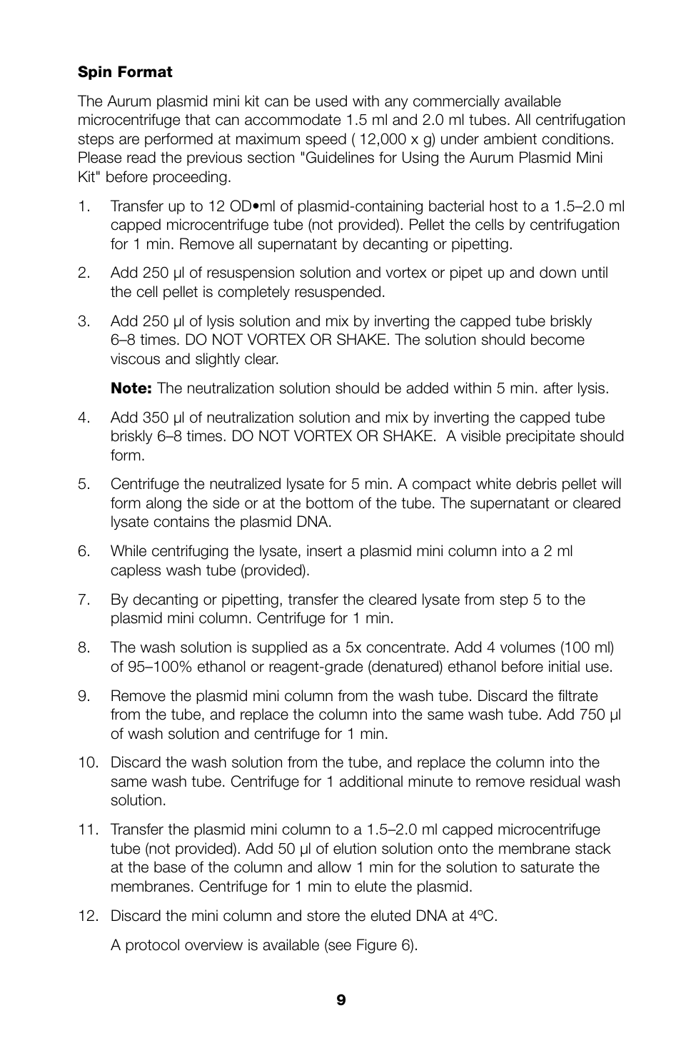 Bio-Rad Aurum™ Plasmid Mini Purification Module User Manual | Page 12 / 16