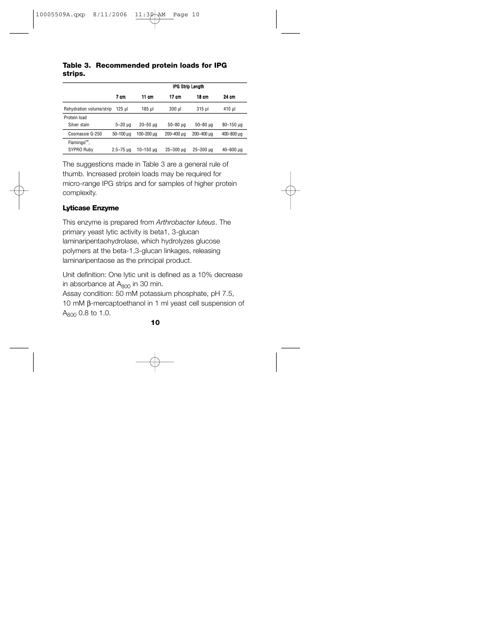 Table 3. recommended protein loads for ipg strips | Bio-Rad MicroRotofor™ Cell Lysis Kits User Manual | Page 12 / 16