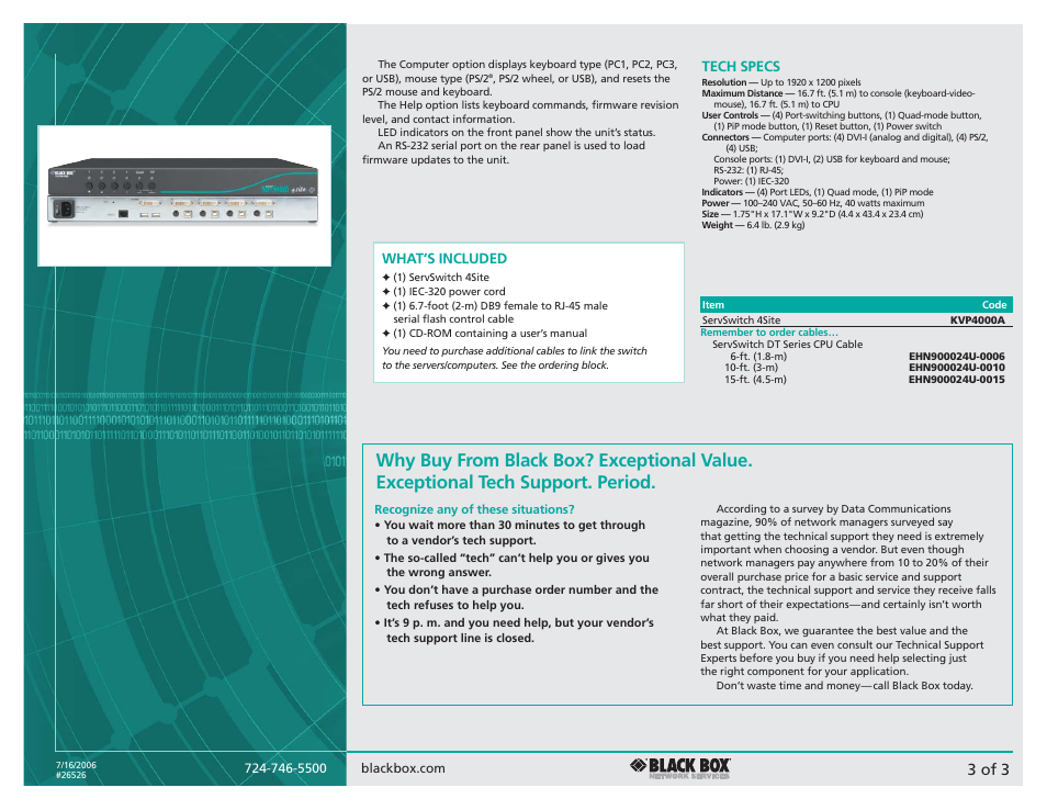 3 of 3, Tech specs, What‘s included | Black Box 4site User Manual | Page 3 / 3