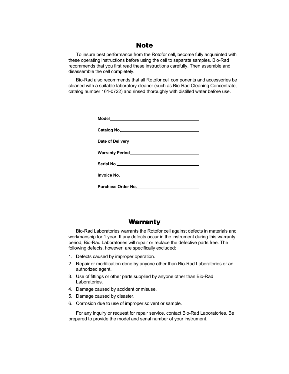 Warranty | Bio-Rad Rotofor® and Mini Rotofor Cells User Manual | Page 4 / 52