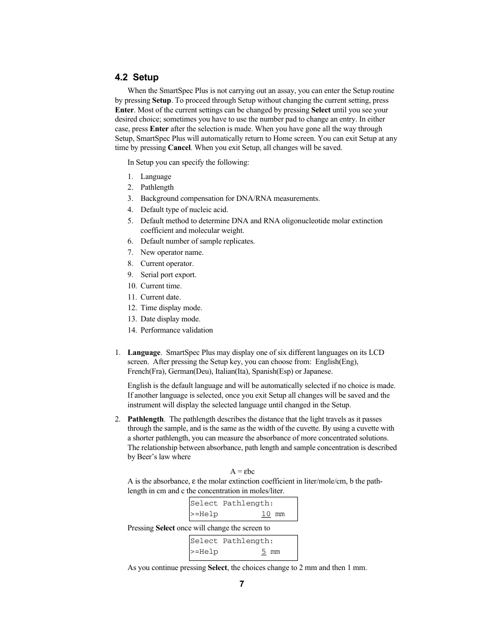 Bio-Rad SmartSpec Plus Spectrophotometer User Manual | Page 10 / 58