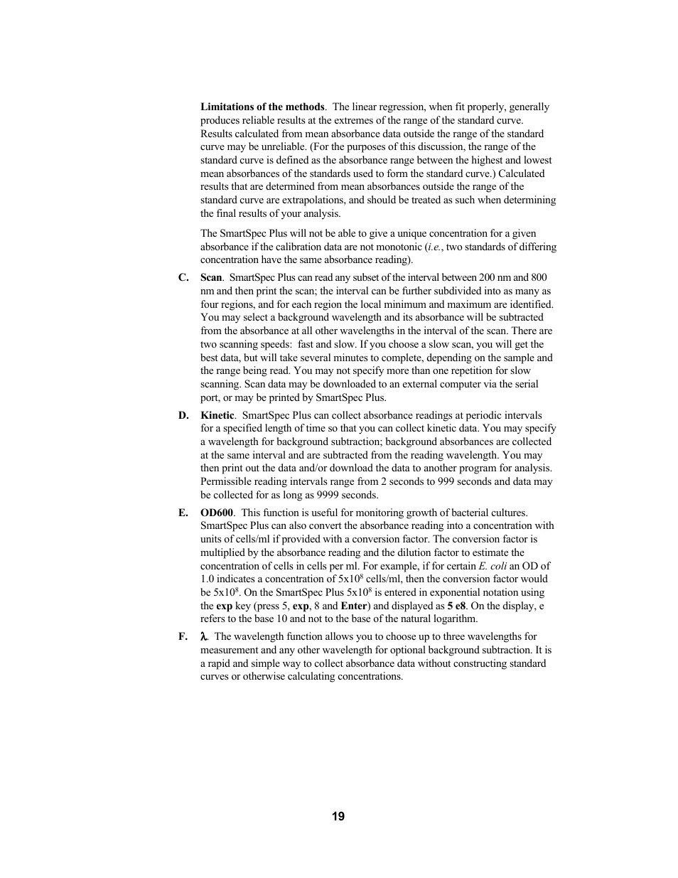 Bio-Rad SmartSpec Plus Spectrophotometer User Manual | Page 22 / 58