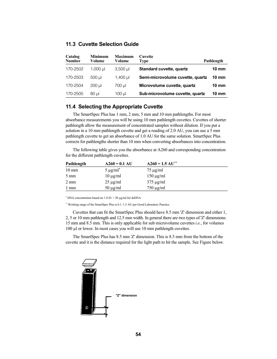 3 cuvette selection guide, 4 selecting the appropriate cuvette | Bio-Rad SmartSpec Plus Spectrophotometer User Manual | Page 57 / 58