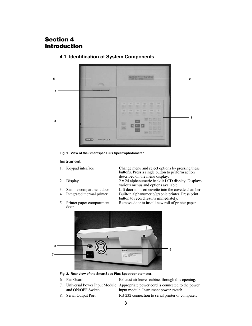 1 identification of system components | Bio-Rad SmartSpec Plus Spectrophotometer User Manual | Page 6 / 58