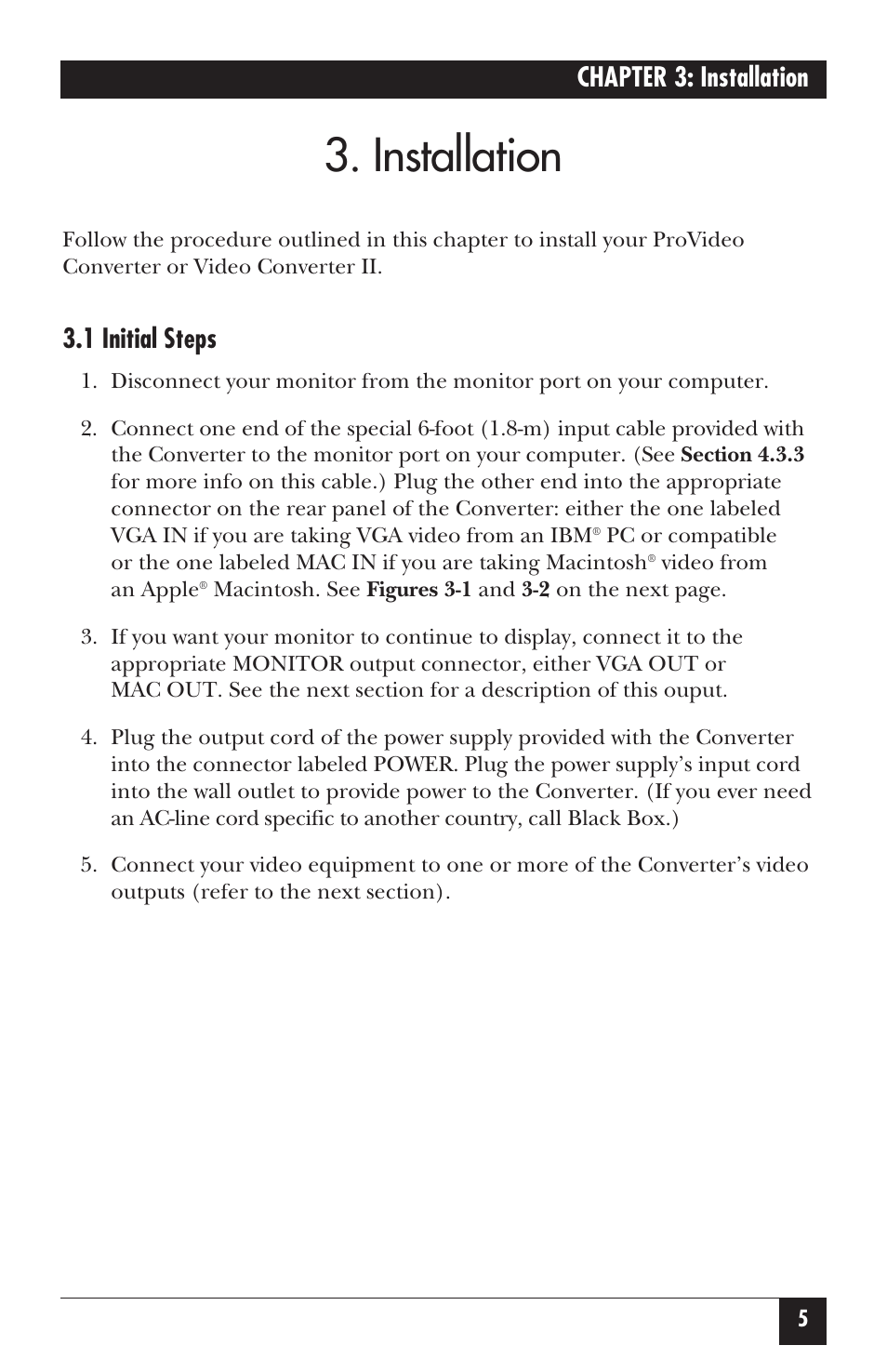 Installation, Chapter 3: installation, 1 initial steps | Black Box AC095A User Manual | Page 10 / 26