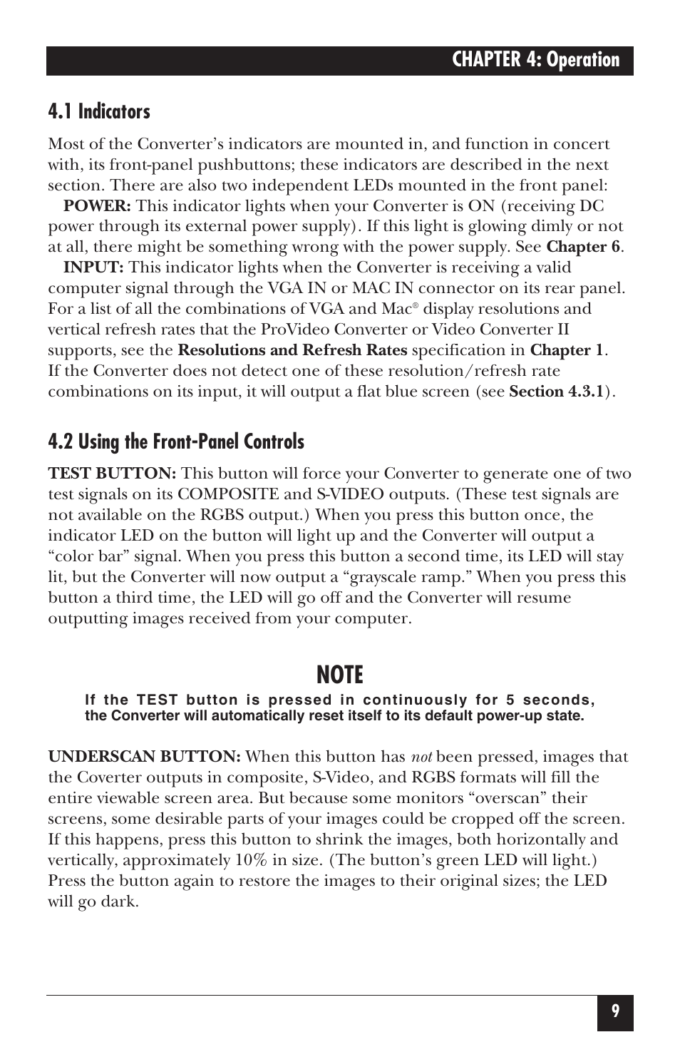 Chapter 4: operation 4.1 indicators, 2 using the front-panel controls | Black Box AC095A User Manual | Page 14 / 26