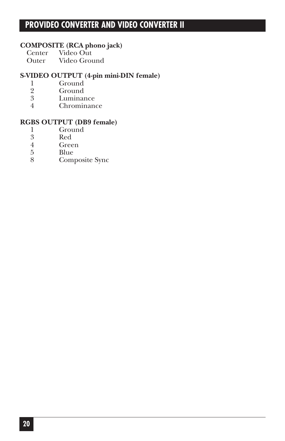 Provideo converter and video converter ii | Black Box AC095A User Manual | Page 25 / 26