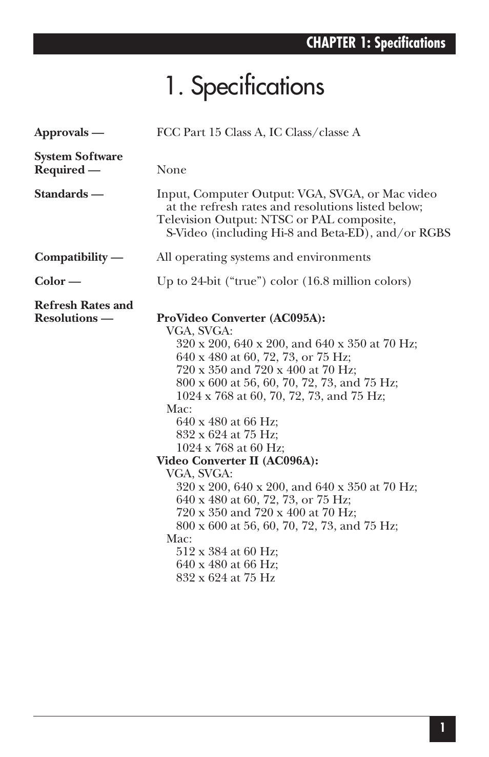 Specifications | Black Box AC095A User Manual | Page 6 / 26