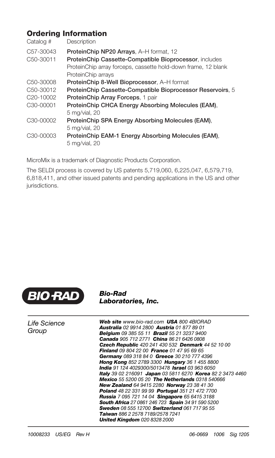 Ordering information, Life science group, Bio-rad laboratories, inc | Bio-Rad Chromatographic Surfaces User Manual | Page 4 / 4