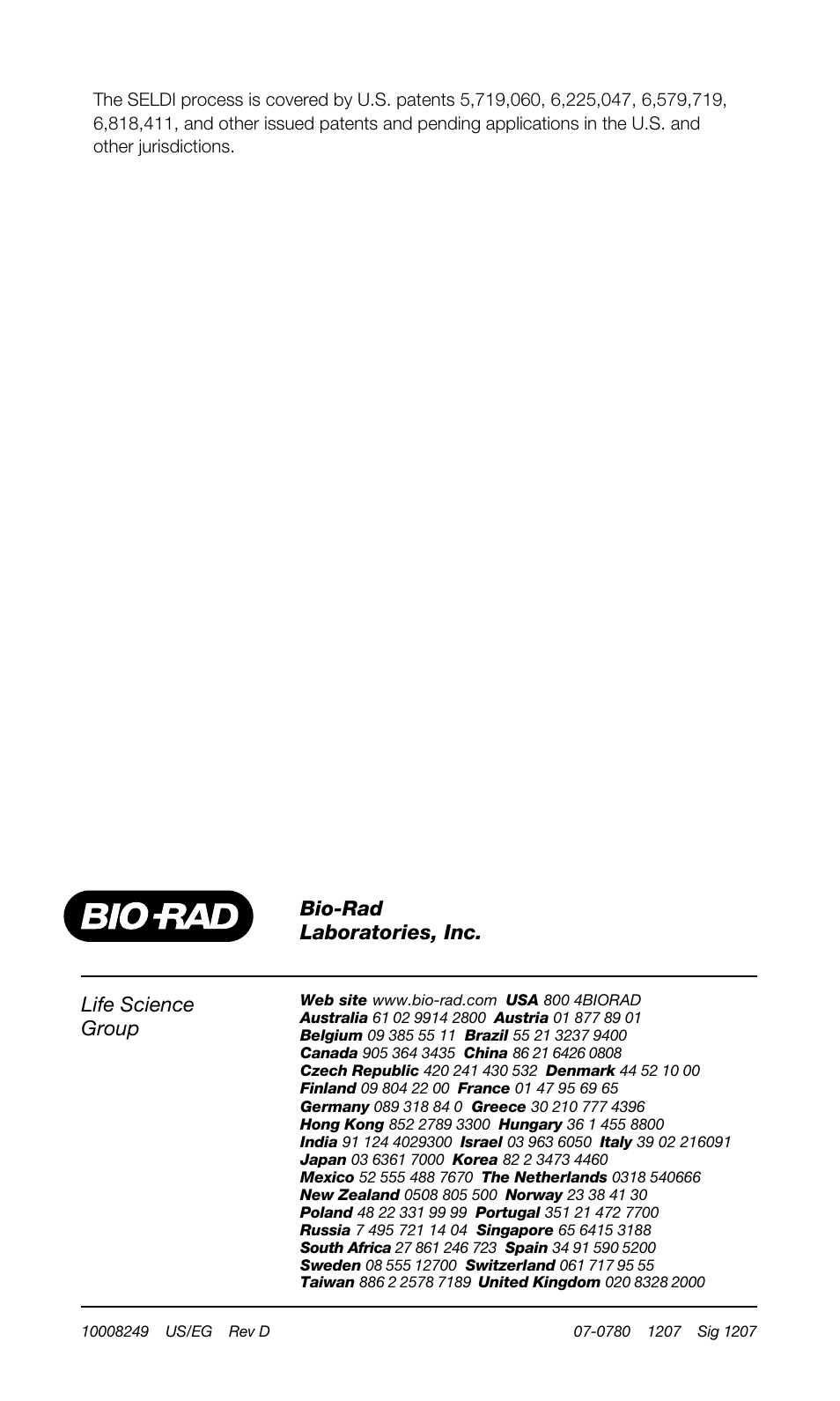 Life science group, Bio-rad laboratories, inc | Bio-Rad Matrix-Prepared Surfaces User Manual | Page 8 / 8