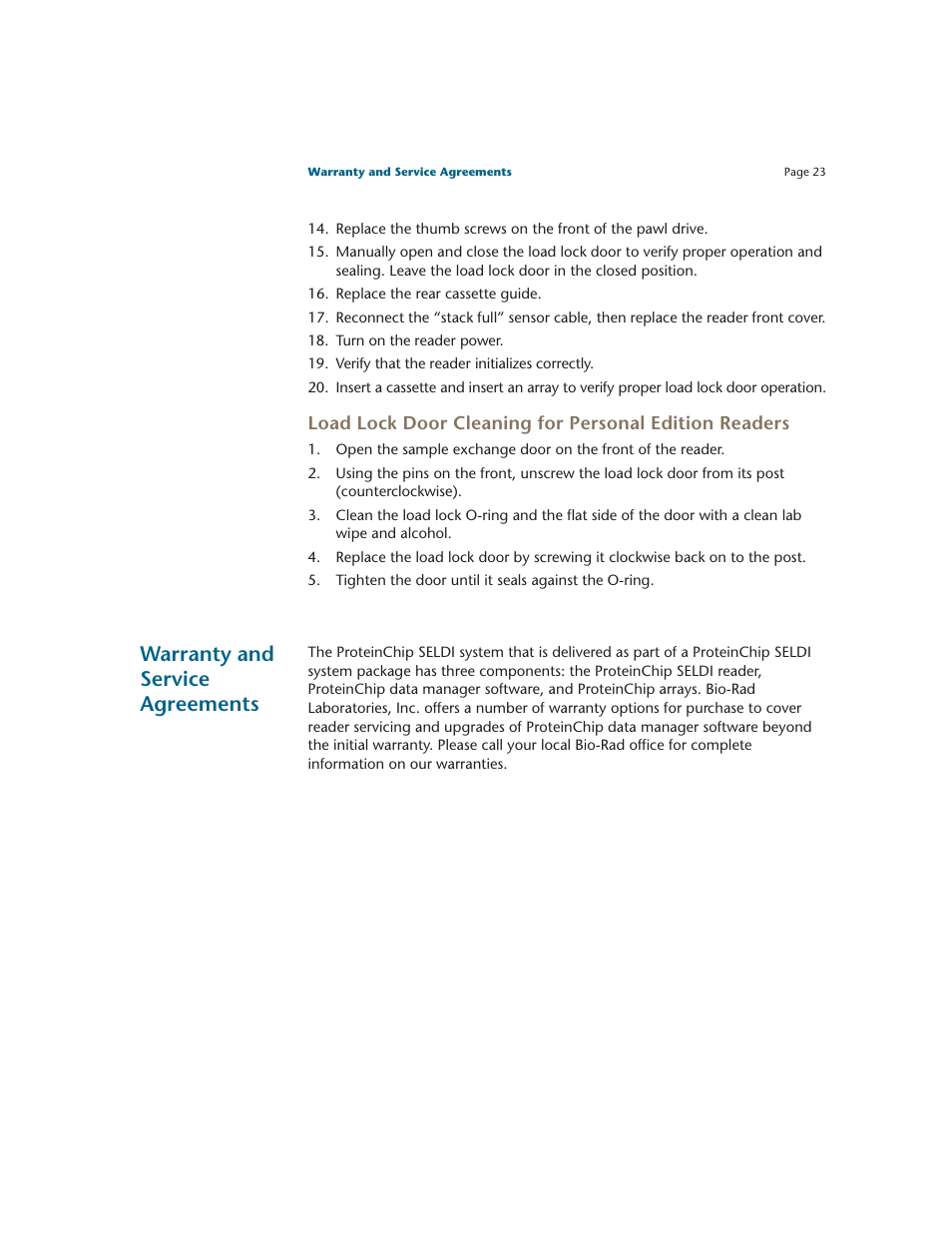Warranty and service agreements, Warranty and service agreements 23 | Bio-Rad ProteinChip Data Manager Software User Manual | Page 28 / 58