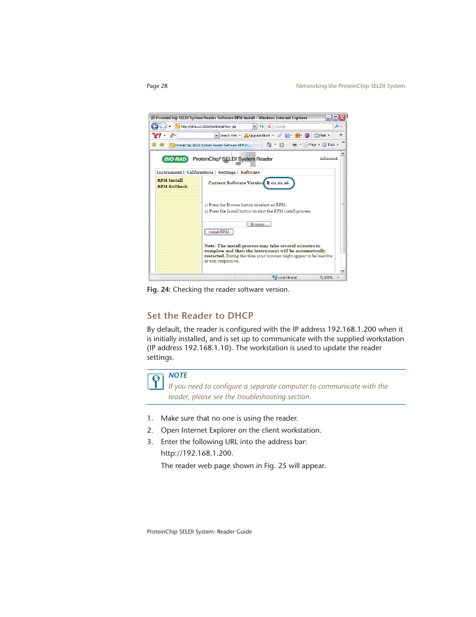 Set the reader to dhcp | Bio-Rad ProteinChip Data Manager Software User Manual | Page 33 / 58