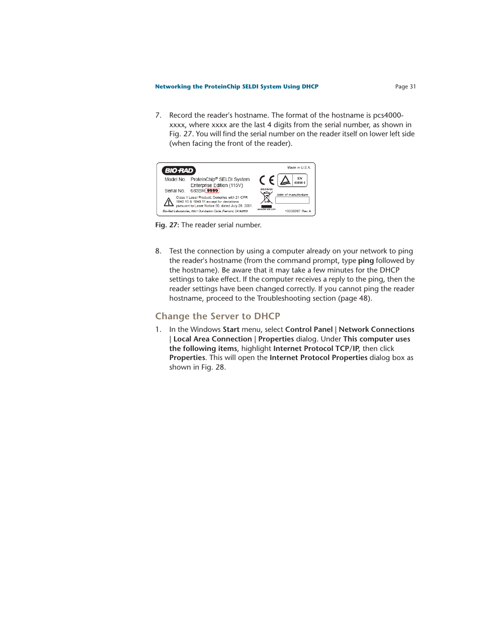 Change the server to dhcp | Bio-Rad ProteinChip Data Manager Software User Manual | Page 36 / 58