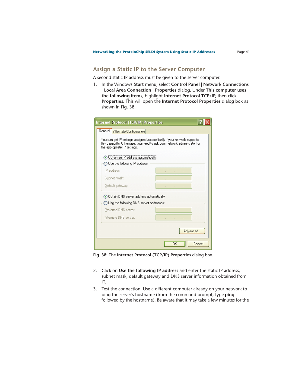 Assign a static ip to the server computer | Bio-Rad ProteinChip Data Manager Software User Manual | Page 46 / 58