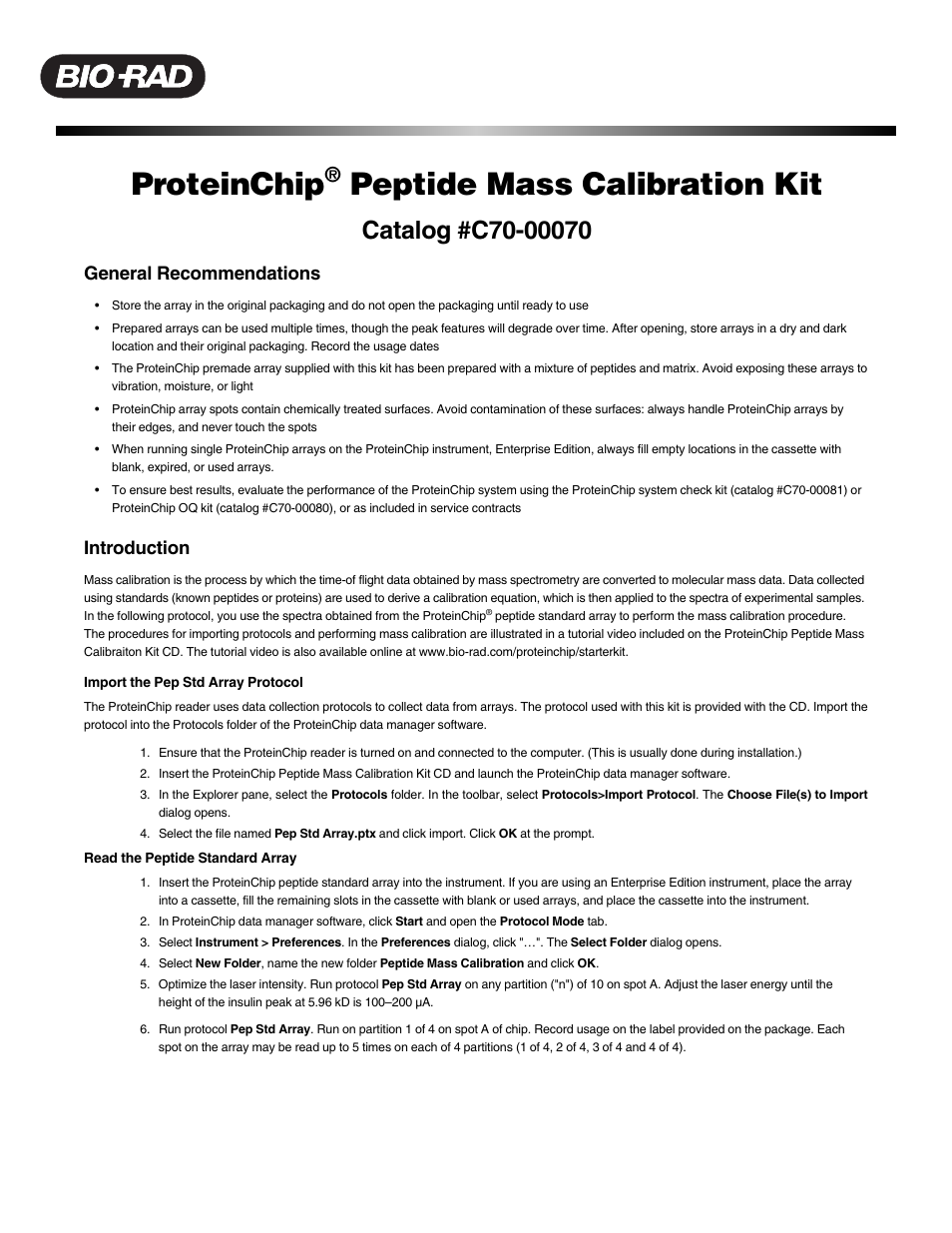 Bio-Rad ProteinChip Calibration Standards User Manual | 2 pages