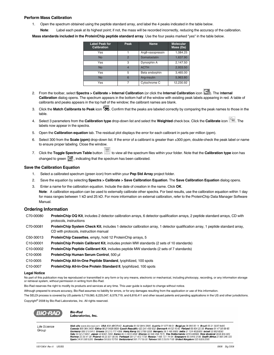 Ordering information | Bio-Rad ProteinChip Calibration Standards User Manual | Page 2 / 2