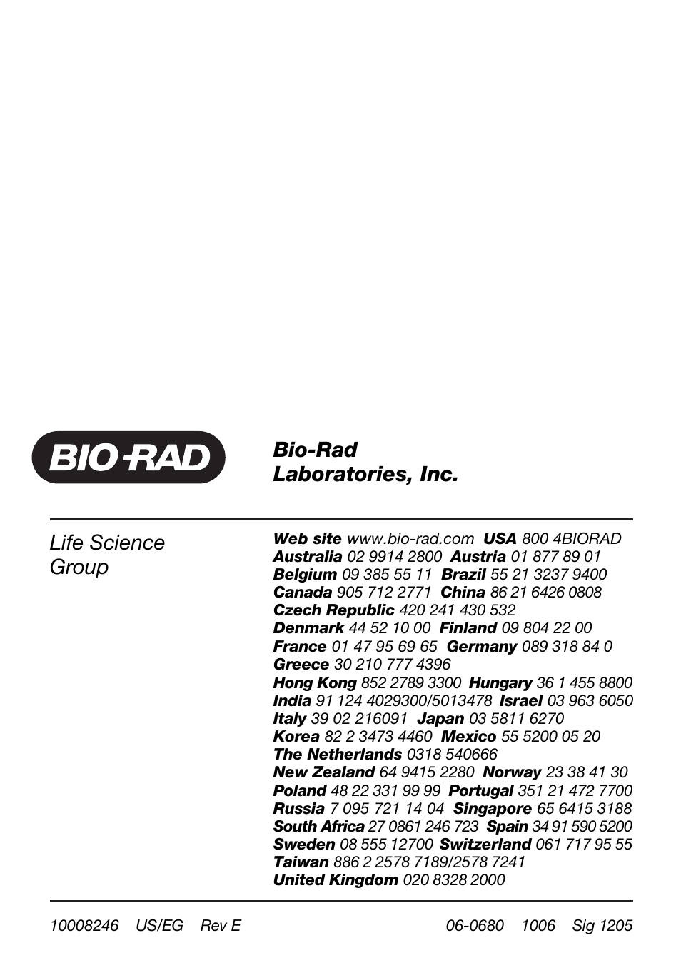 Life science group, Bio-rad laboratories, inc | Bio-Rad ProteinChip Matrices User Manual | Page 8 / 8