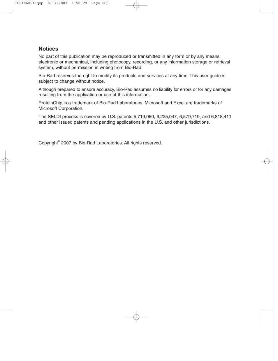 Notices | Bio-Rad ProteinChip Qualification and Calibration Kits User Manual | Page 2 / 35