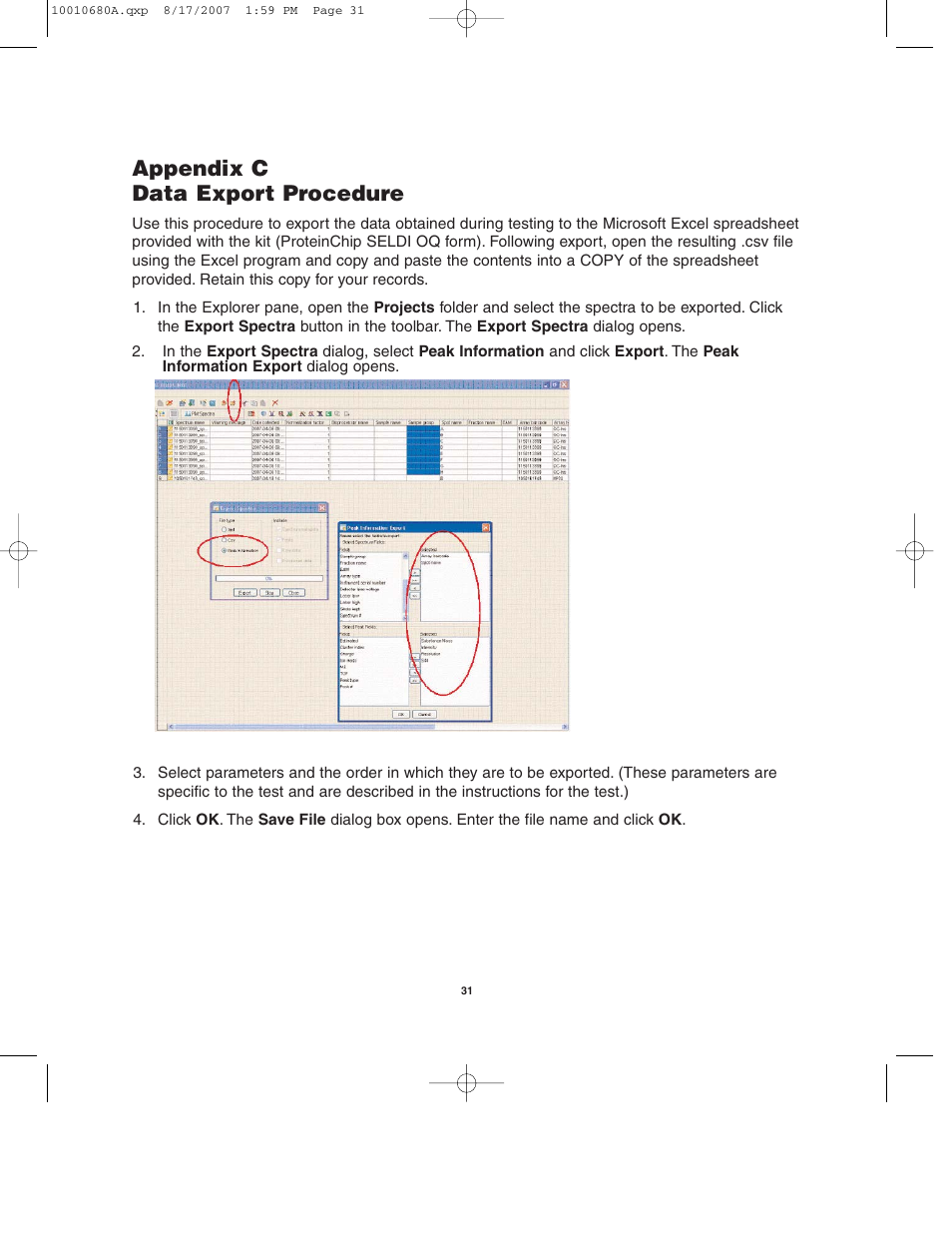 Appendix c data export procedure | Bio-Rad ProteinChip Qualification and Calibration Kits User Manual | Page 34 / 35