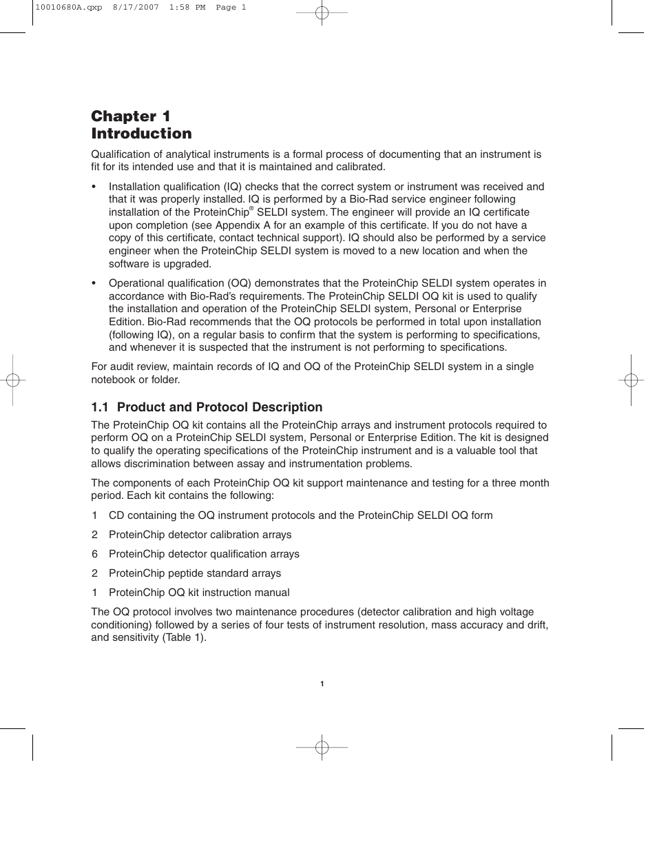 Chapter 1 introduction | Bio-Rad ProteinChip Qualification and Calibration Kits User Manual | Page 4 / 35