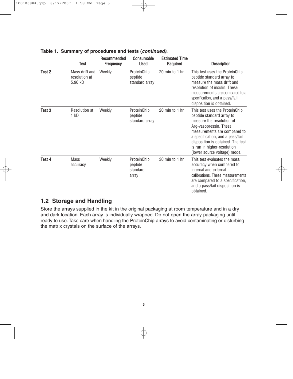 2 storage and handling | Bio-Rad ProteinChip Qualification and Calibration Kits User Manual | Page 6 / 35