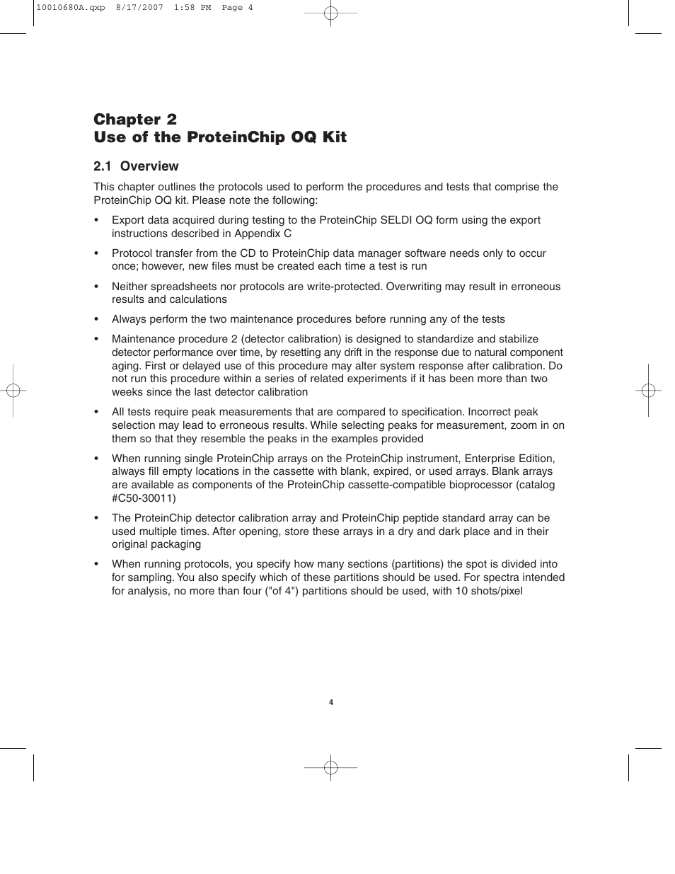 Chapter 2 use of the proteinchip oq kit | Bio-Rad ProteinChip Qualification and Calibration Kits User Manual | Page 7 / 35