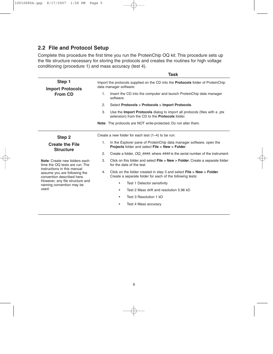 2 file and protocol setup | Bio-Rad ProteinChip Qualification and Calibration Kits User Manual | Page 8 / 35