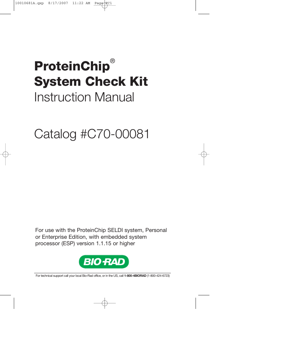 Bio-Rad ProteinChip Qualification and Calibration Kits User Manual | 21 pages