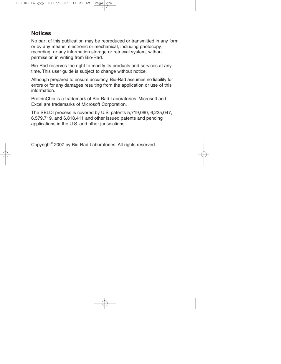 Notices | Bio-Rad ProteinChip Qualification and Calibration Kits User Manual | Page 2 / 21