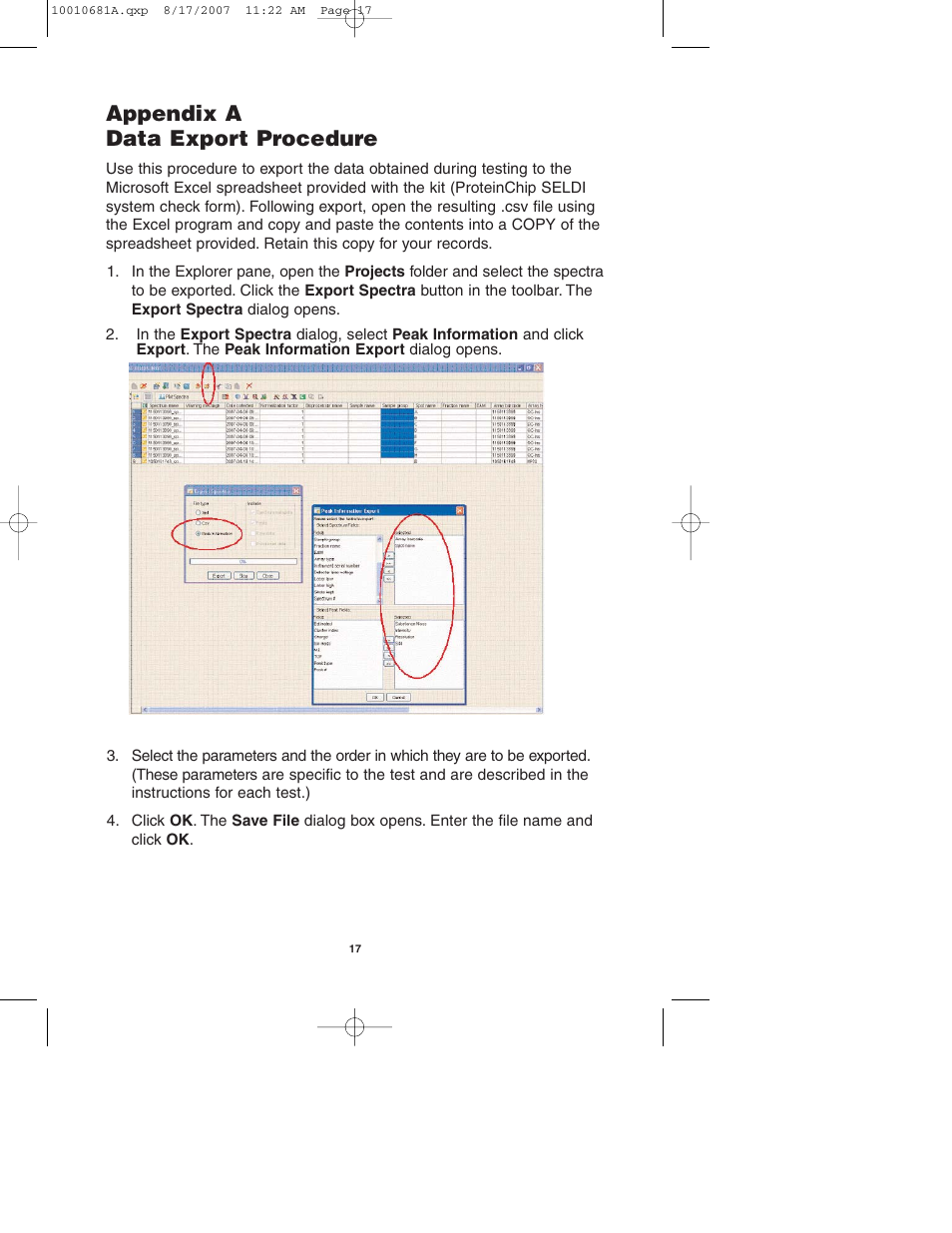 Appendix a data export procedure | Bio-Rad ProteinChip Qualification and Calibration Kits User Manual | Page 20 / 21