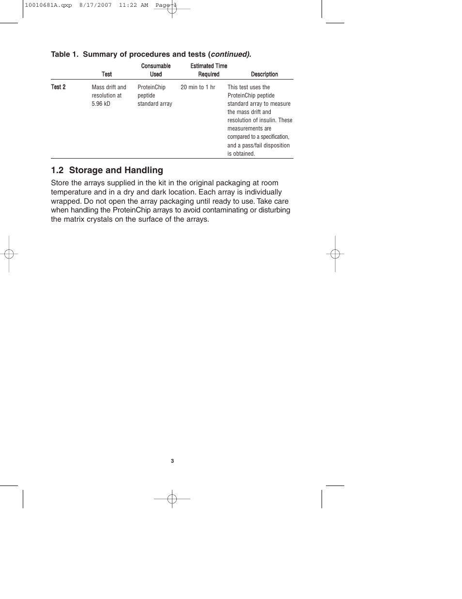 2 storage and handling | Bio-Rad ProteinChip Qualification and Calibration Kits User Manual | Page 6 / 21