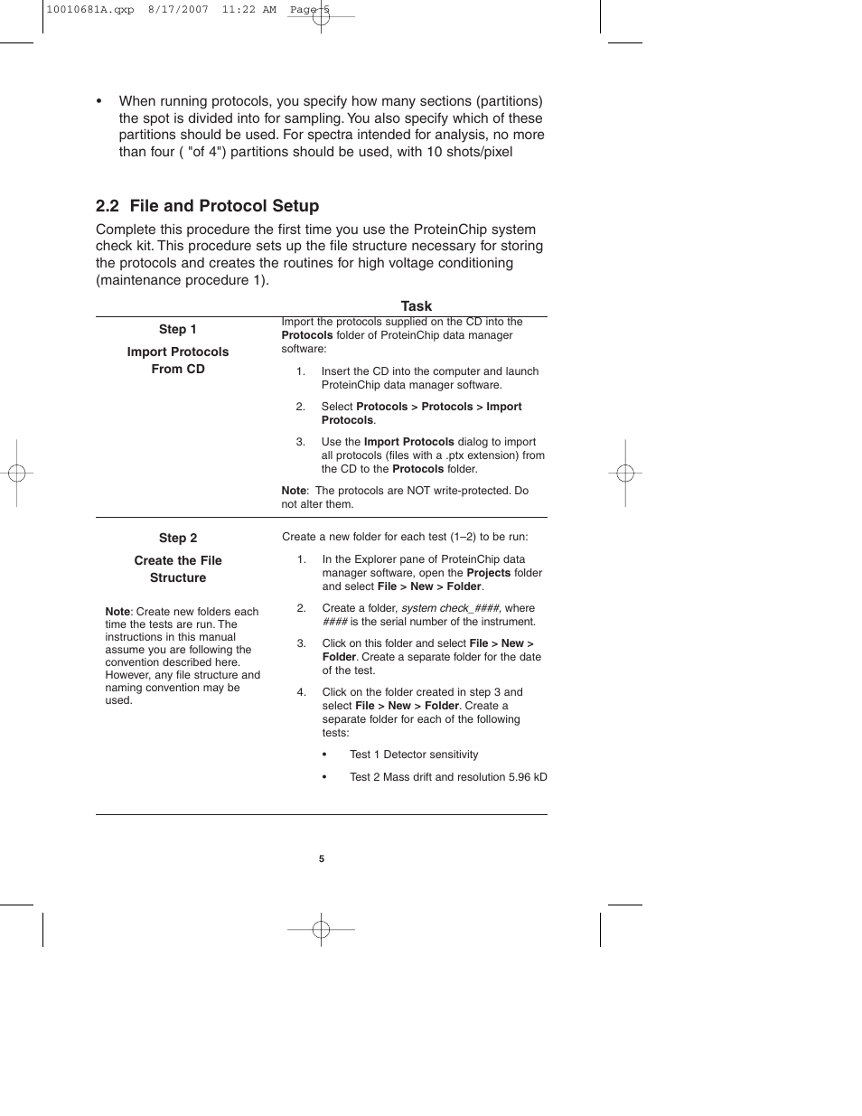 2 file and protocol setup | Bio-Rad ProteinChip Qualification and Calibration Kits User Manual | Page 8 / 21