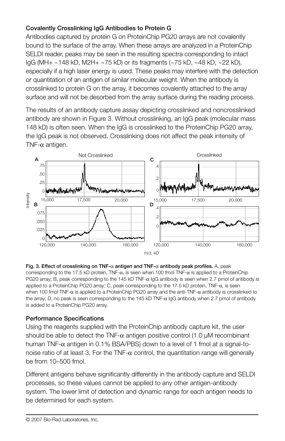 Performance specifications | Bio-Rad ProteinChip Antibody Capture Kit User Manual | Page 11 / 12