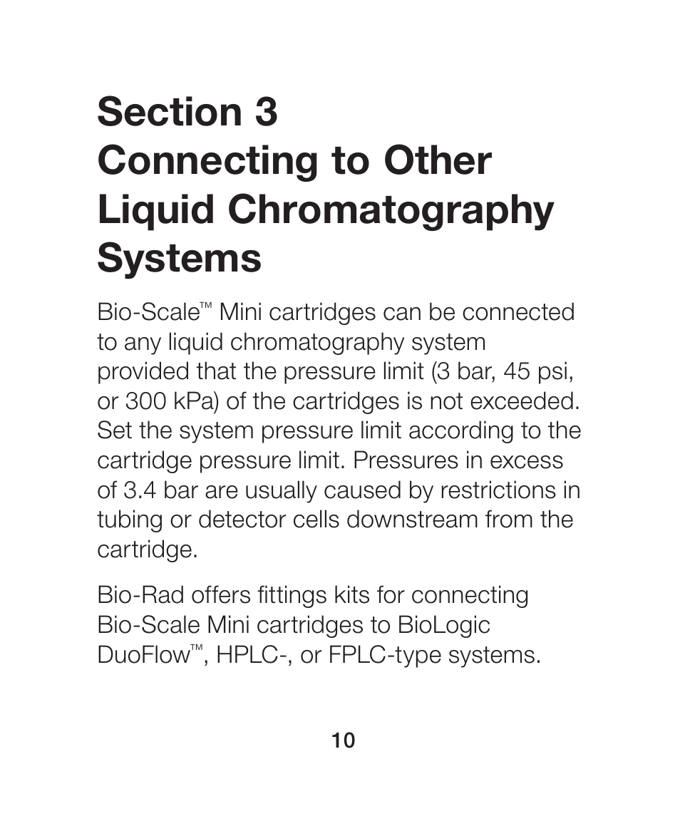 Section 3 connecting to other liquid, Chromatography systems | Bio-Rad Nuvia™ S Media User Manual | Page 14 / 28