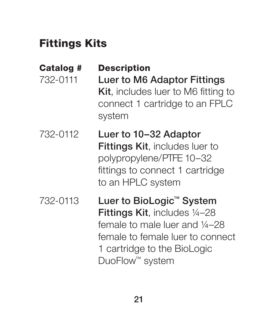 Fittings kits | Bio-Rad Nuvia™ S Media User Manual | Page 25 / 28