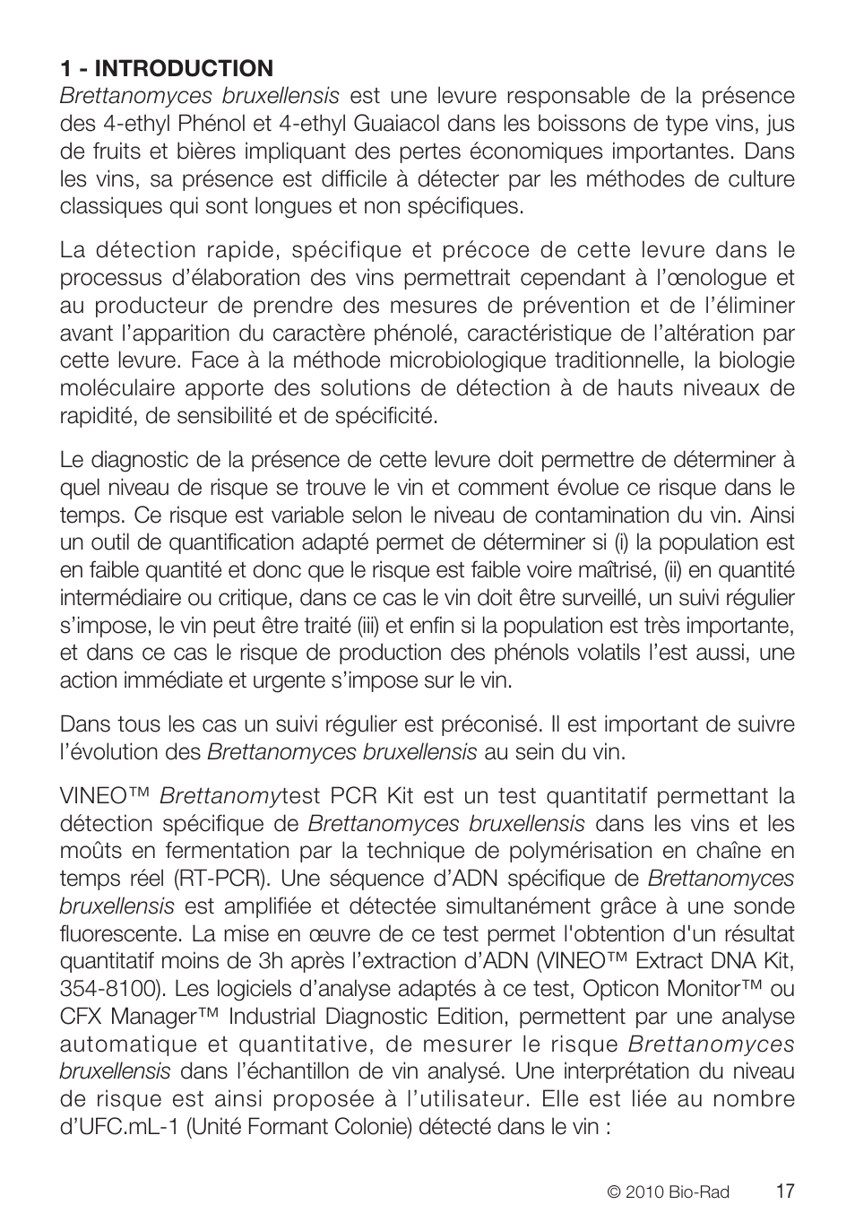 Bio-Rad VINEO™ Brettanomytest PCR Kit User Manual | Page 17 / 56