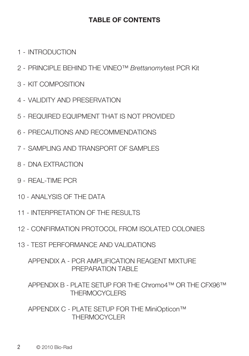Bio-Rad VINEO™ Brettanomytest PCR Kit User Manual | Page 2 / 56