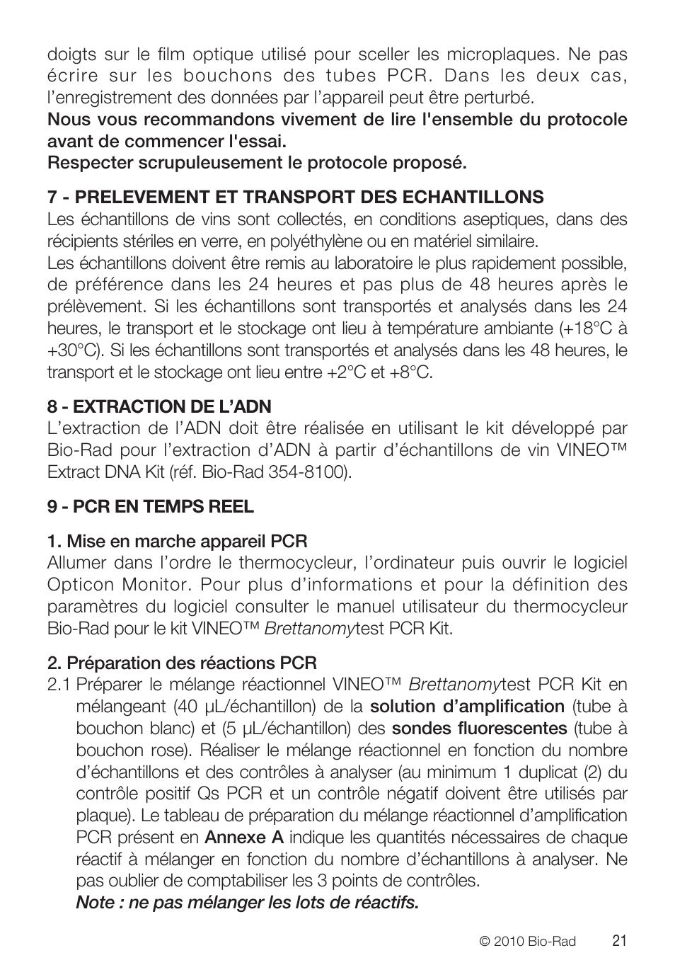 Bio-Rad VINEO™ Brettanomytest PCR Kit User Manual | Page 21 / 56