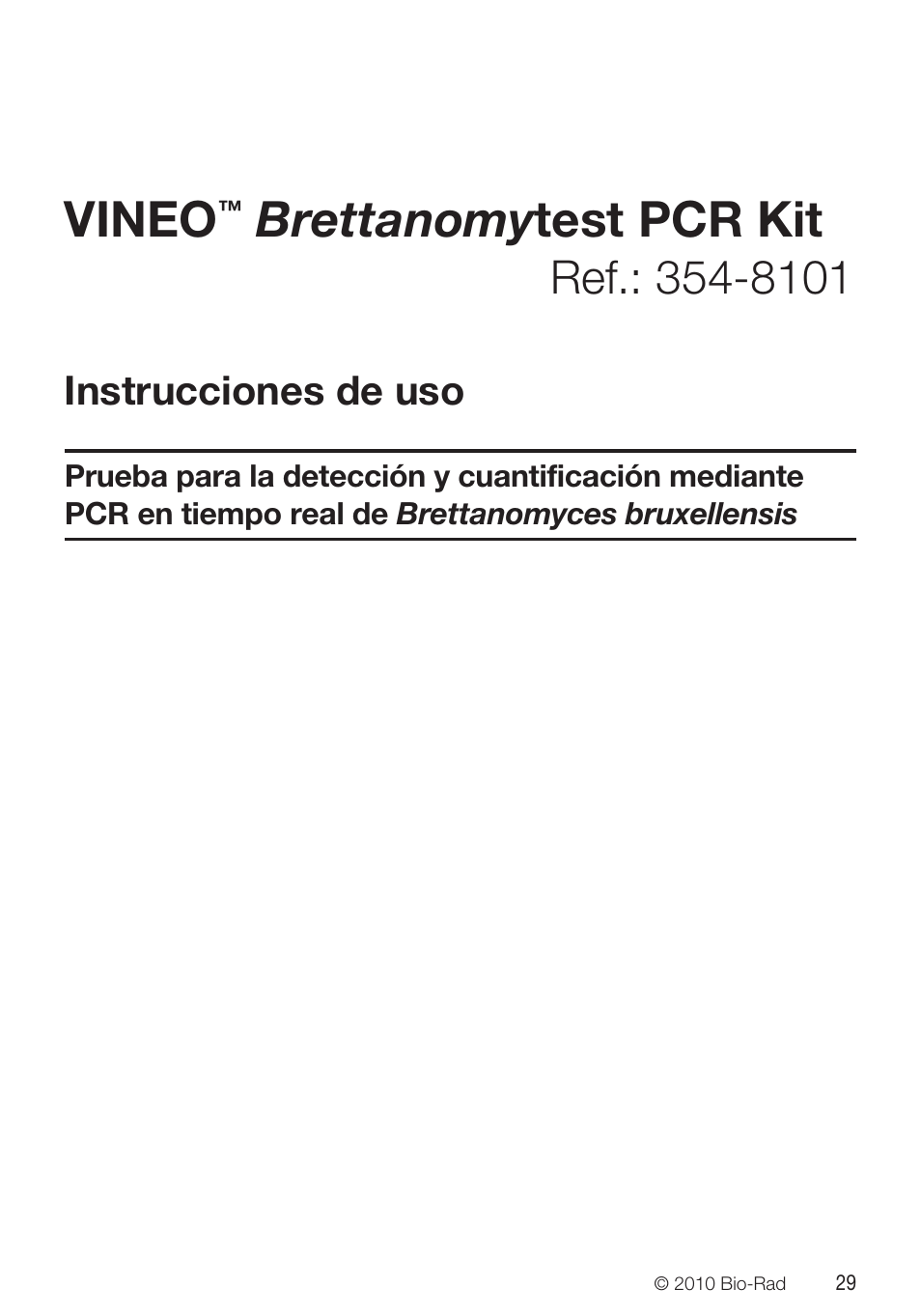 Vineo, Brettanomy test pcr kit, Instrucciones de uso | Bio-Rad VINEO™ Brettanomytest PCR Kit User Manual | Page 29 / 56