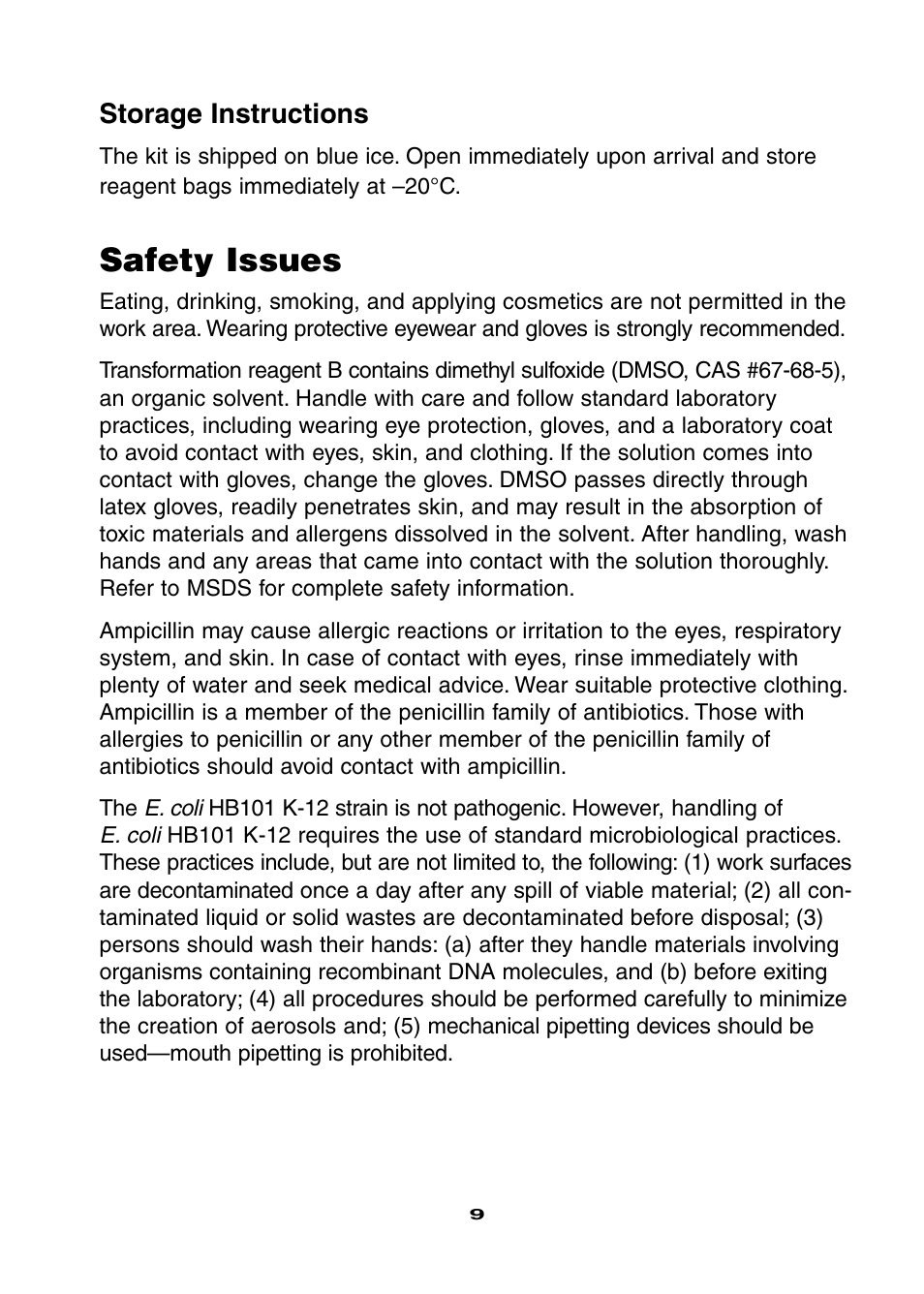 Safety issues, Storage instructions | Bio-Rad Ligation and Transformation Module User Manual | Page 13 / 60