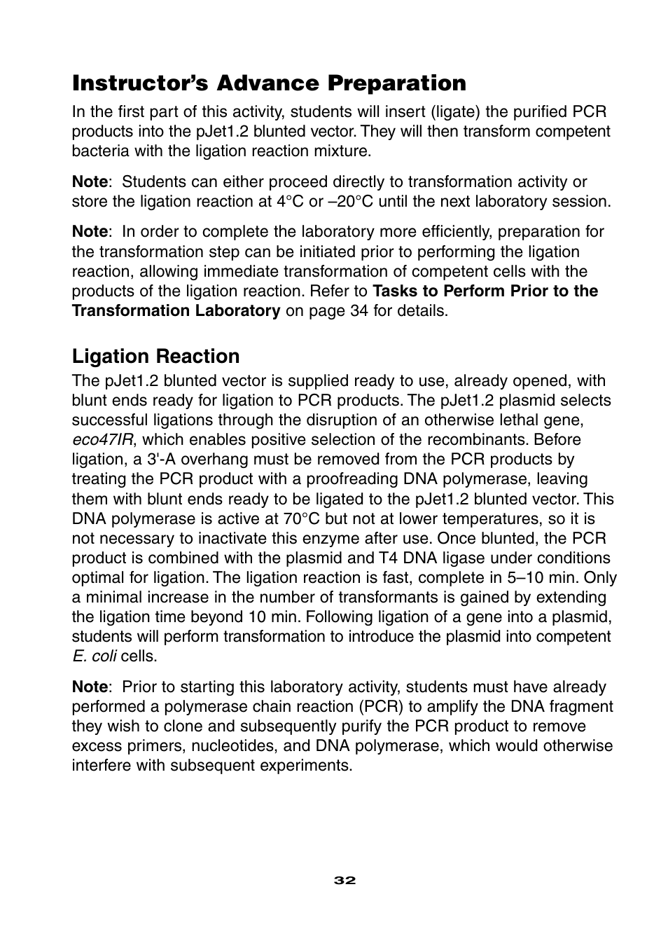 Instructor’s advance preparation, Ligation reaction | Bio-Rad Ligation and Transformation Module User Manual | Page 36 / 60