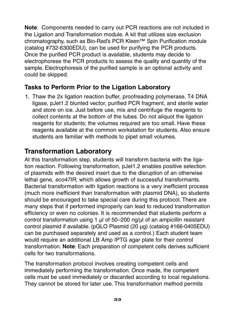 Transformation laboratory | Bio-Rad Ligation and Transformation Module User Manual | Page 37 / 60