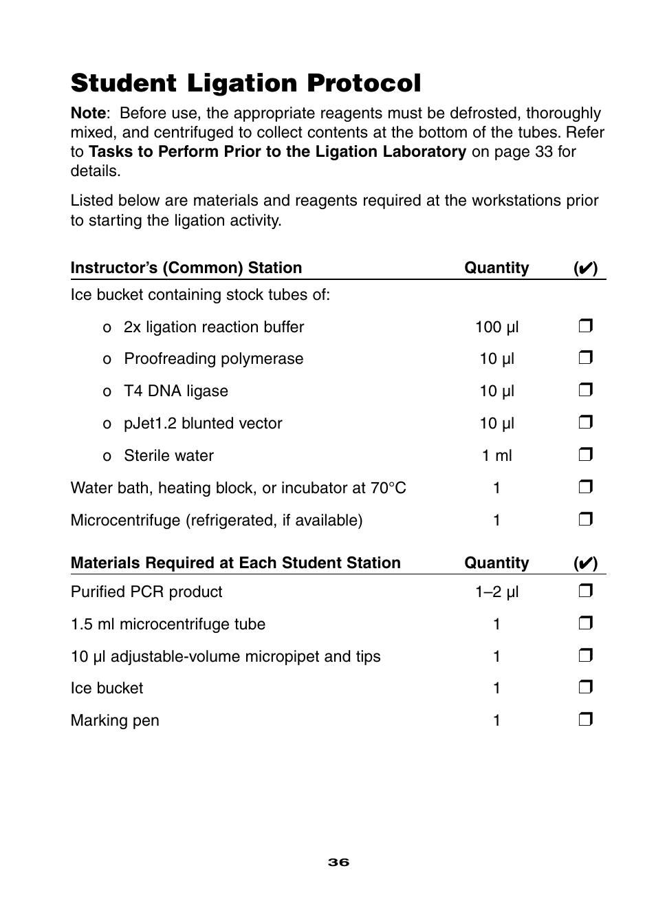 Student ligation protocol | Bio-Rad Ligation and Transformation Module User Manual | Page 40 / 60