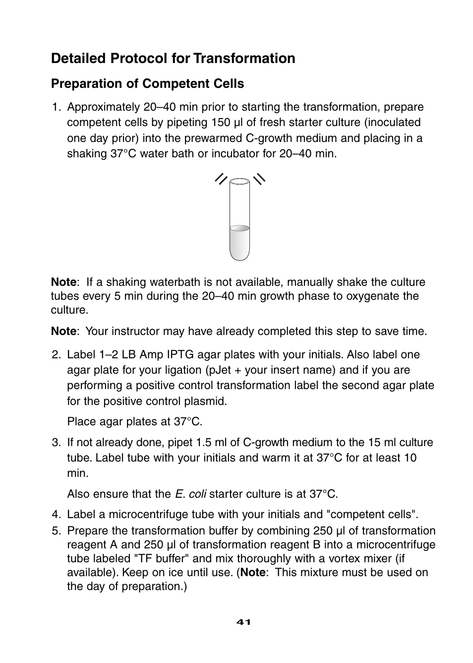 Detailed protocol for transformation | Bio-Rad Ligation and Transformation Module User Manual | Page 45 / 60