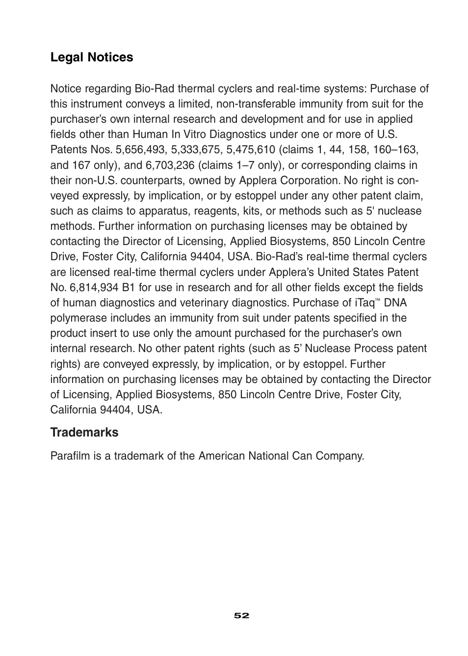 Legal notices, Trademarks | Bio-Rad Ligation and Transformation Module User Manual | Page 56 / 60