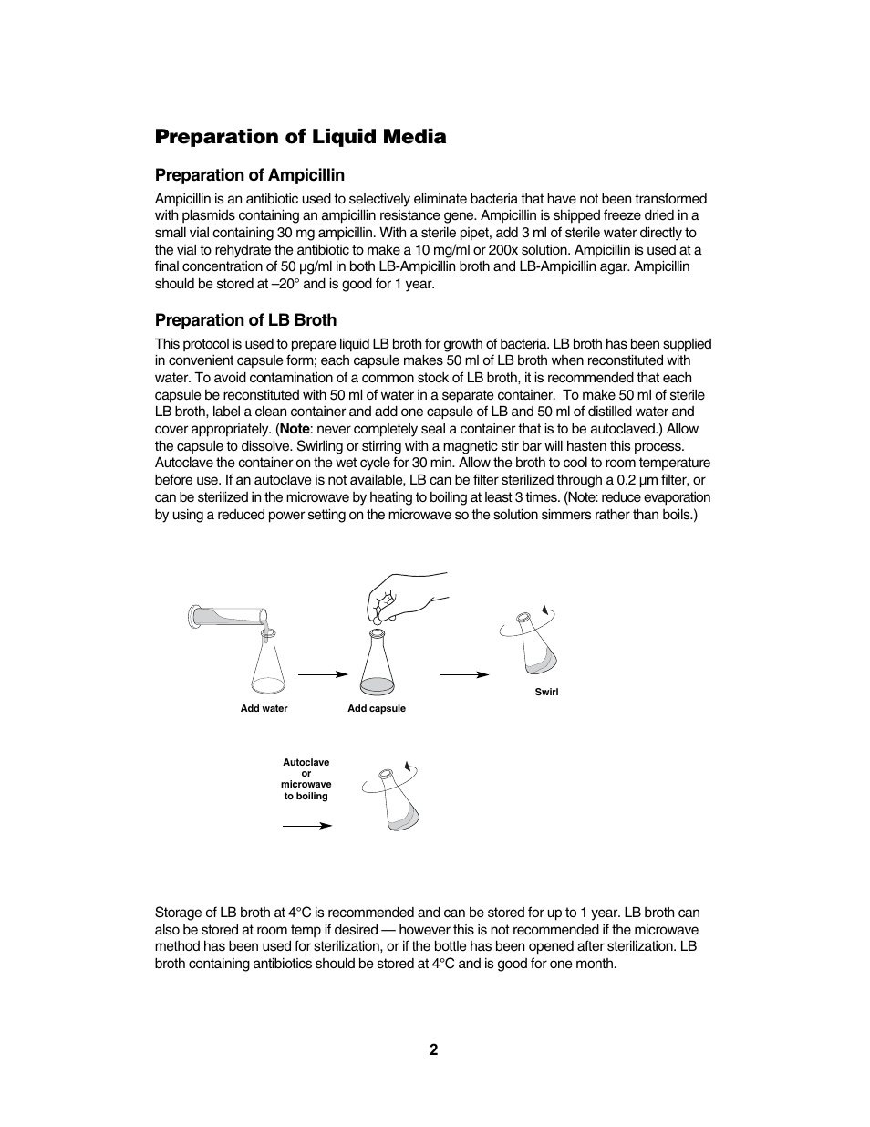 Preparation of liquid media, Preparation of ampicillin, Preparation of lb broth | Bio-Rad Microbial Culturing Module User Manual | Page 6 / 12