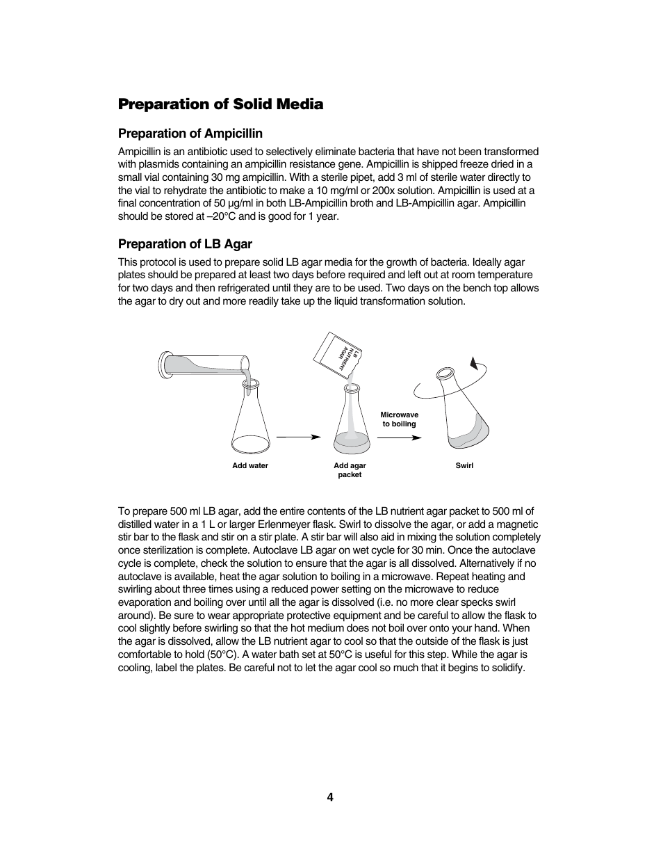 Preparation of solid media, Preparation of ampicillin, Preparation of lb agar | Bio-Rad Microbial Culturing Module User Manual | Page 8 / 12