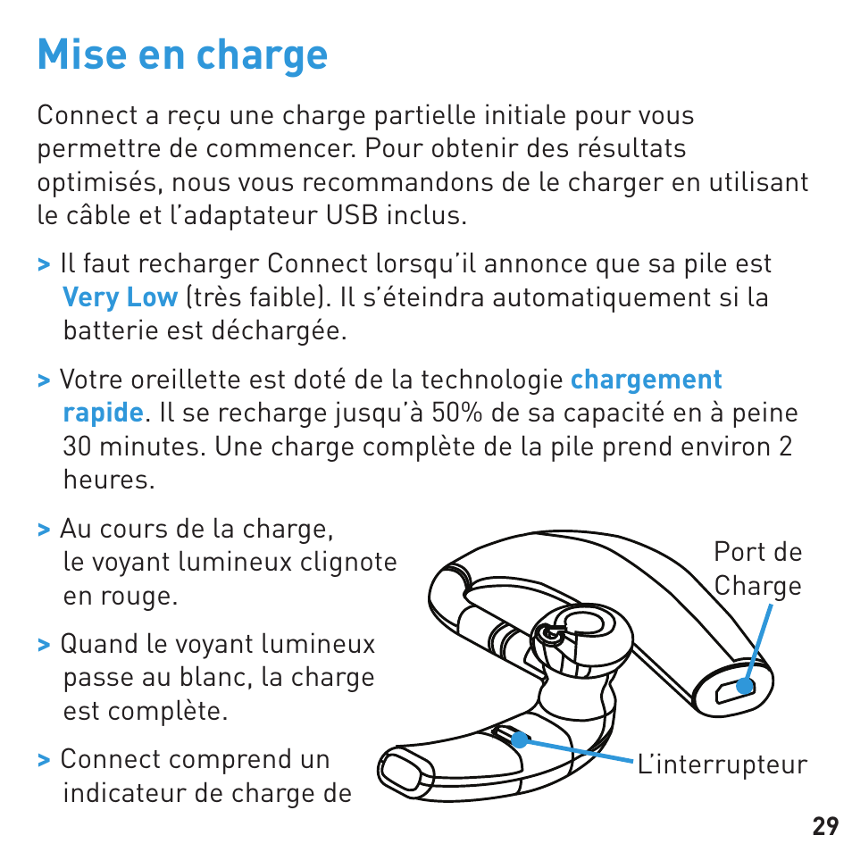 Mise en charge | BlueAnt CONNECT Bluetooth Earpiece User Manual | Page 29 / 76