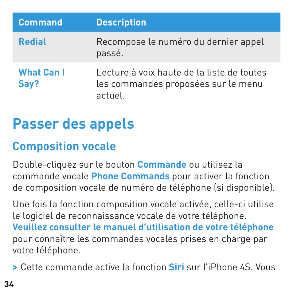 Passer des appels, Composition vocale | BlueAnt CONNECT Bluetooth Earpiece User Manual | Page 34 / 76